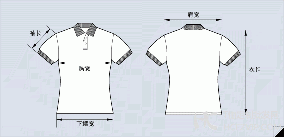 T恤衫尺码手工测量展示图